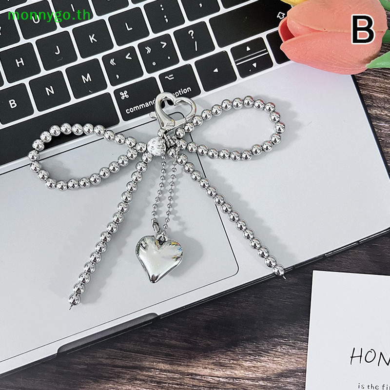 Monnygo หวาน Bowknot หัวใจพวงกุญแจจี้น่ารักลูกปัดแขวนตกแต่งพวงกุญแจ Charm โทรศัพท์ Lanyard โทรศัพท์ Charm กระเป๋าจี้ Sweet Bowknot Heart พวงกุญแจจี้ Lovely Be