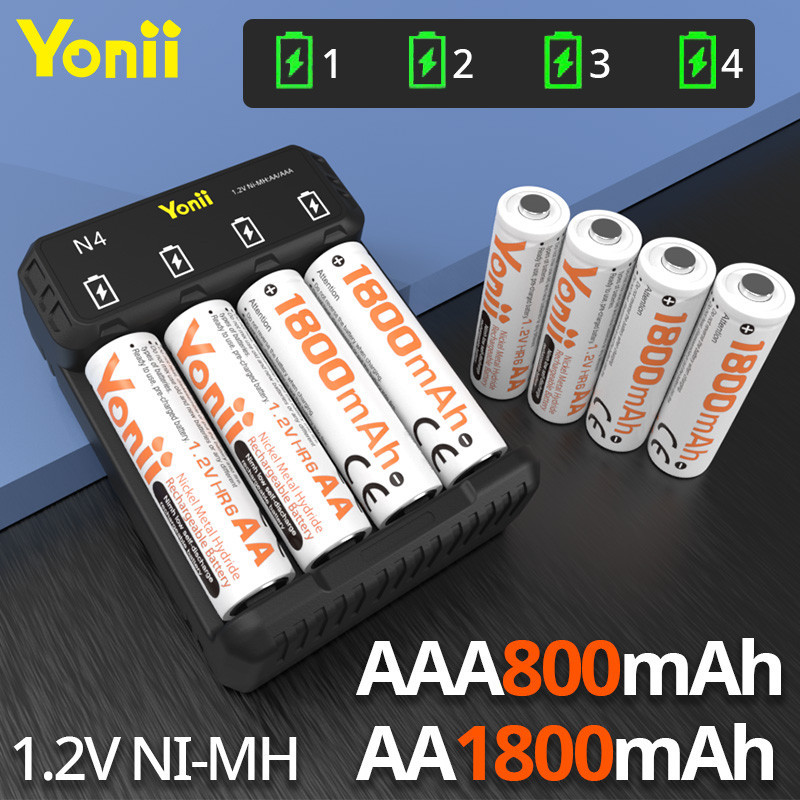 Yonii N4 ชาร์จแบตเตอรี่ได้นิเกิล NI - MH 1.2V NI-MH Ni-Cd 4 พอร์ตคุณภาพสูง AA - LR 6 / AAA - LR 03 เครื่องชาร์จแบตเตอรี่