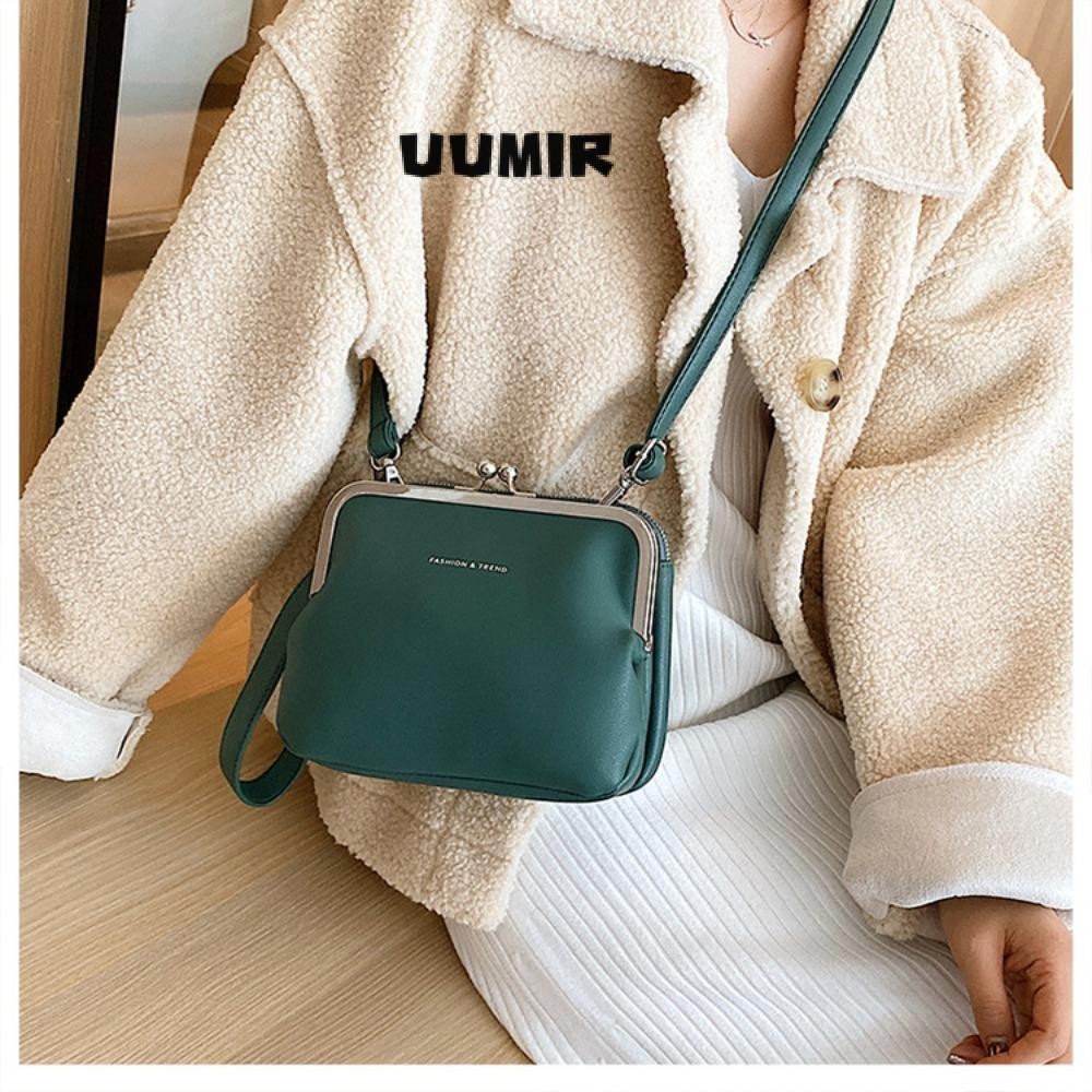 UUMIR กระเป๋าสะพายข้างหนัง PU,กระเป๋าสะพายไหล่สีทึบทรงสี่เหลี่ยม PU,กระเป๋าถือเรียบง่าย