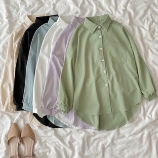Ladies Long-Sleeved Crepe Yarn Shirt - Solid Colors, Korean Style, Soft Texture