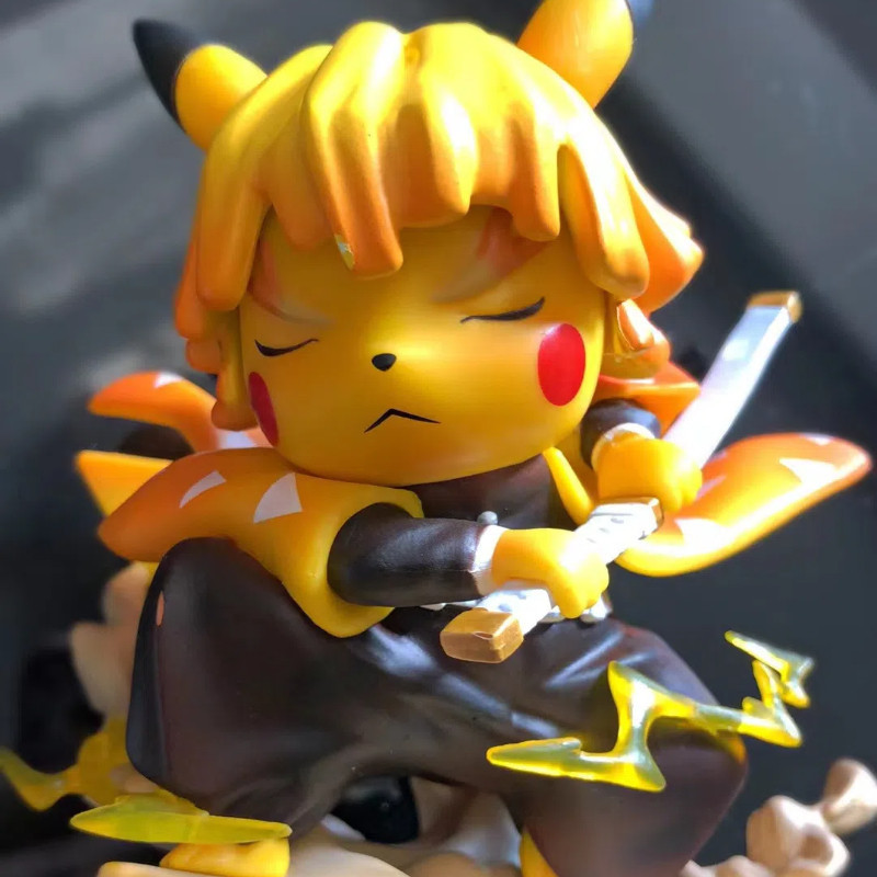 Demon Slayer Agatsuma Zenitsu เช่น Pokemon Pikachu อะนิเมะรูปสมาร์ท Nendoroid PVC ของเล่น Office Home รถเดสก์ท็อปตกแต่งเครื่องประดับคอลเลกชันของขวัญ
