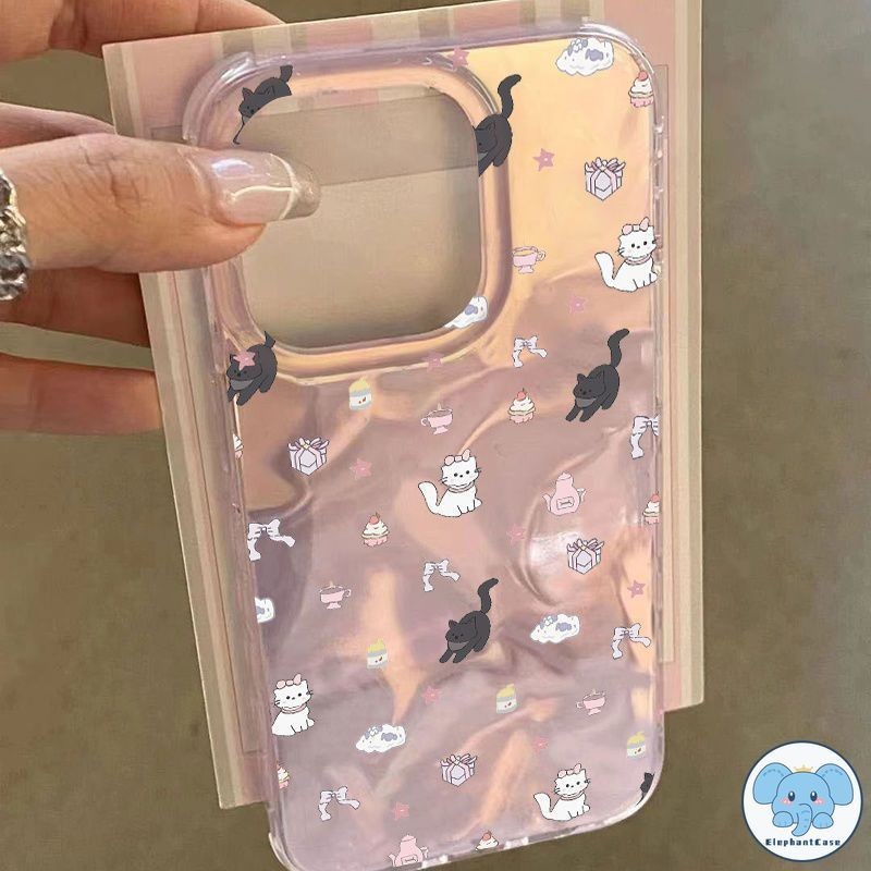 สีชมพูกราฟฟิติลูกแมวน่ารักโบว์ของขวัญเค้กเล็บดาวมันวาว IPhone 15 11 13 14 12 Pro Max 7 15 8 14 6 6SPlus X XR XS Max