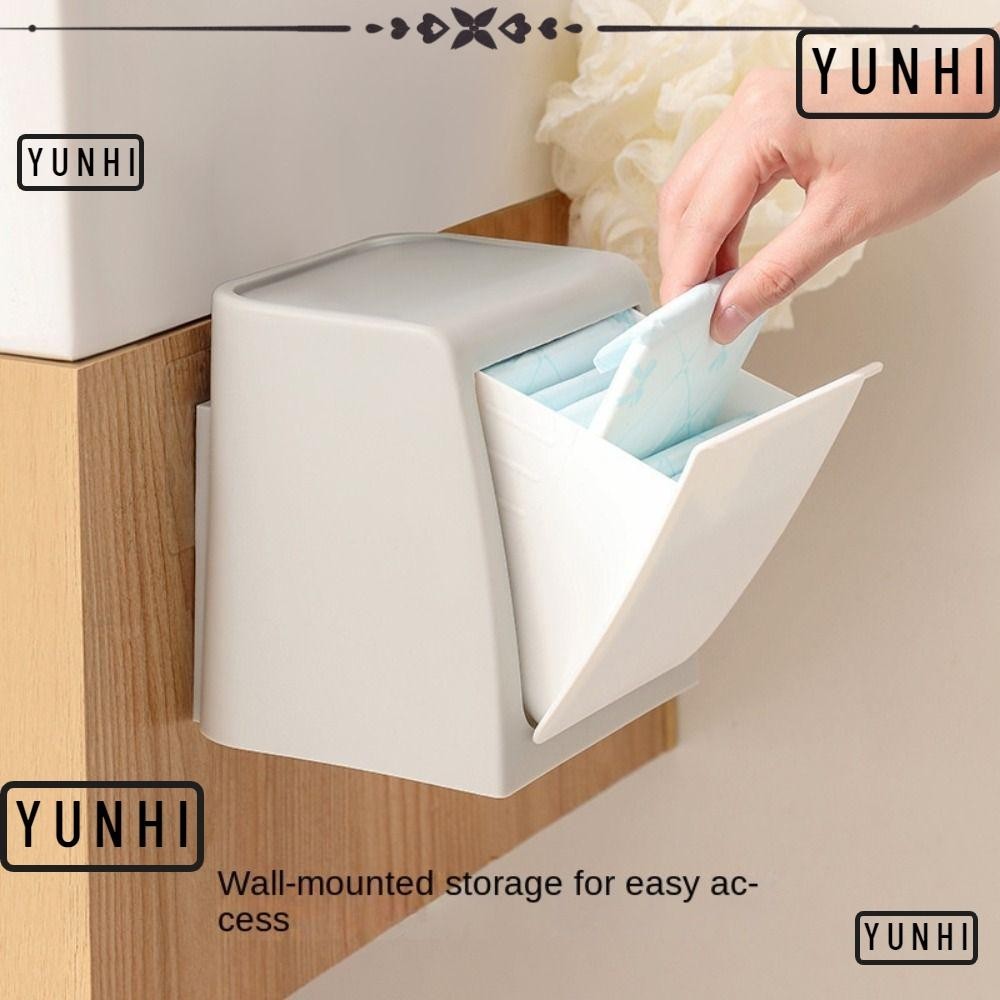 Yunhi กล่องเก็บผ้าอนามัย, Clutter Sorting Flip Cotton Storage Box, ของขวัญกันฝุ่นติดผนังมัลติฟังก์ชั่อุปกรณ์ห้องน้ํา