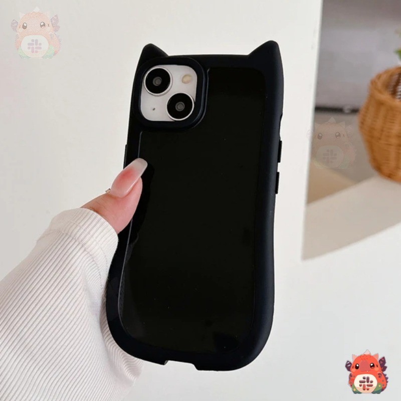 สีทึบเรียบง่ายนุ่มปกหลังสําหรับiphone 15 14 7 8 Plus 15 14 13 12 11 Pro Max Xs Max XRการ์ตูนหูแมวเคสโทรศัพท์