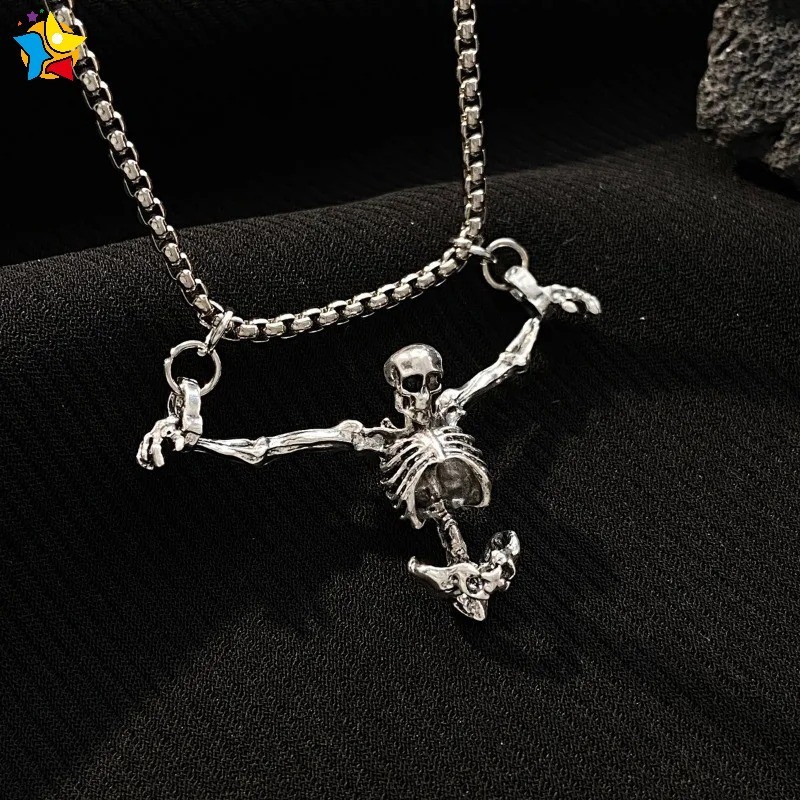 ผู้หญิงผู้ชาย Vintage Punk Gothic Caption Skull จี้สร้อยคอฮาโลวีน Party Cool Rock Skeleton Ghost สร้อยคอเครื่องประดับ