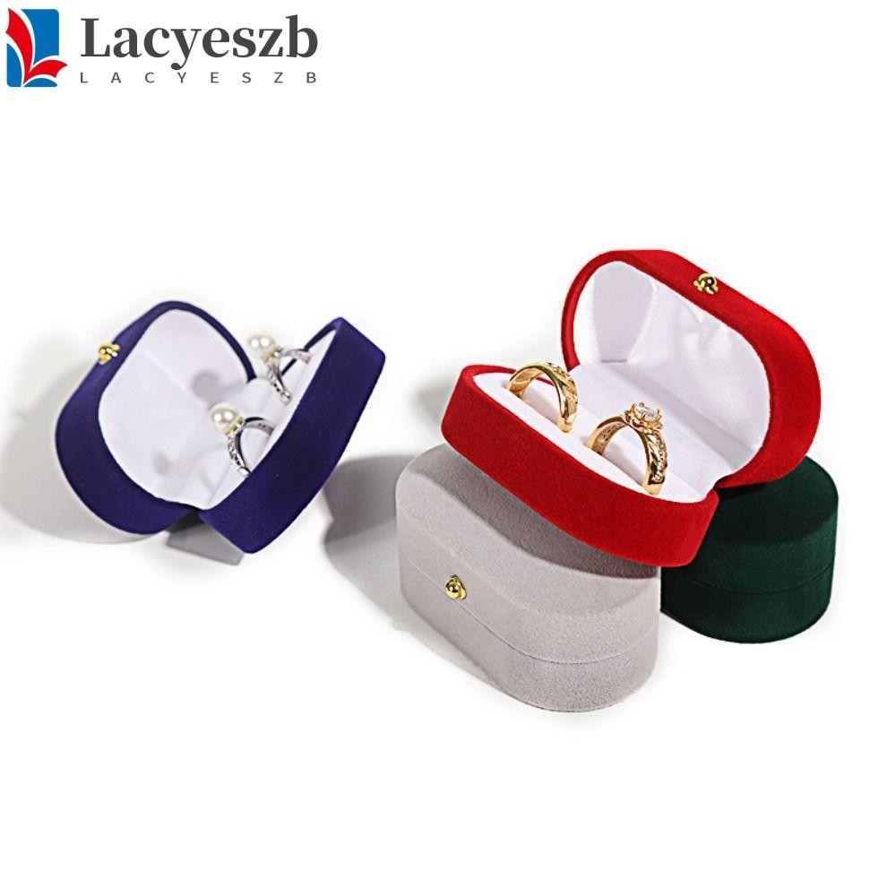 Lacyeszb กล่องแหวนนิ้ว, กล่องเก็บเครื่องประดับขนาดเล็ก กล่องแหวนแต่งงาน, Retro Luxury Velvet Organizer คู่แหวนผู้ถืองานแต่งงาน