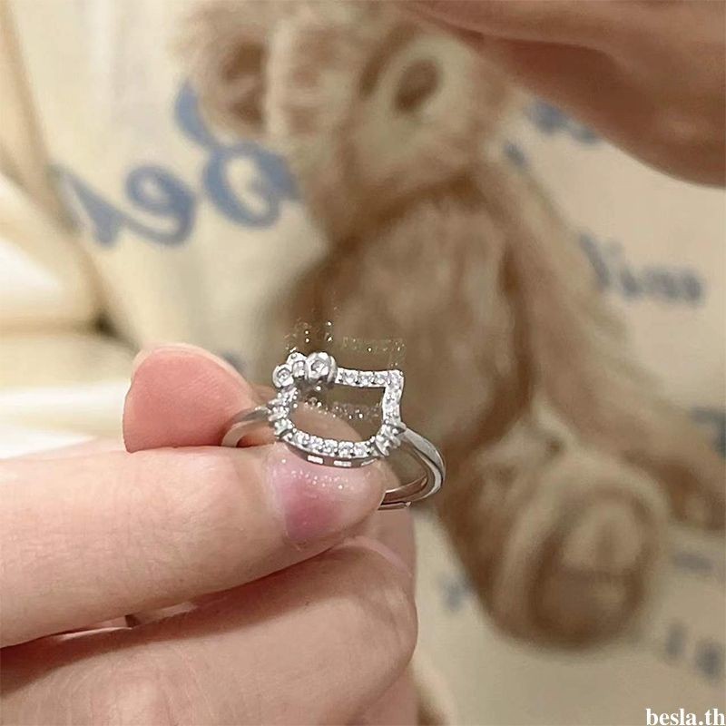 🔥🔥🔥แหวนkittyแหวนมือแมวฝังเพชรสไตล์ญี่ปุ่นการ์ตูนหวานน่ารักแหวนนิ้วผู้หญิงชุดเครื่องประดับbesla.thCOD