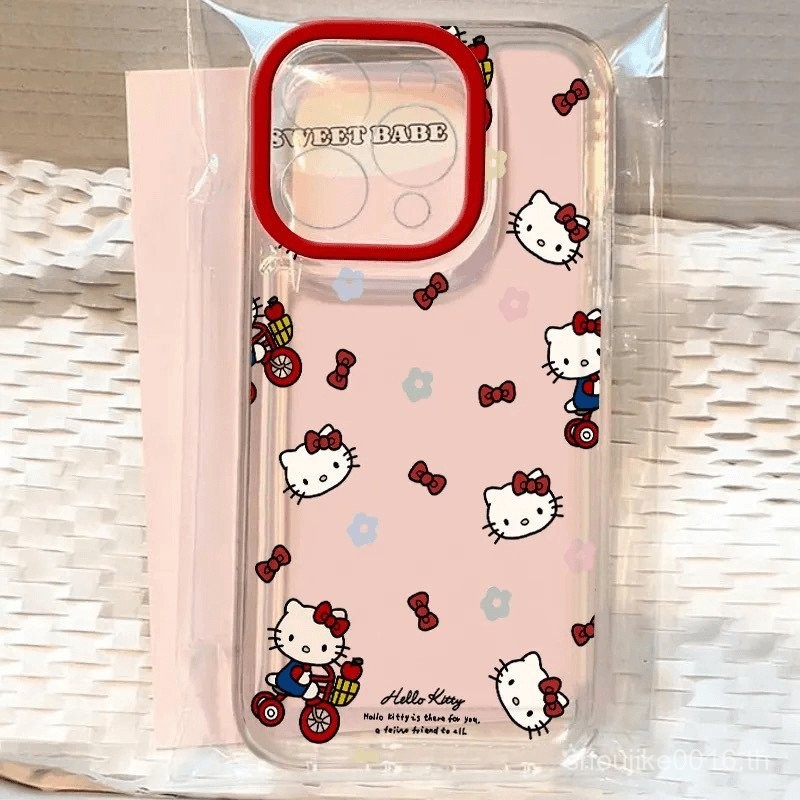 ขี่จักรยาน Hello Kitty Apple 14PLUS เคสนิ่มสำหรับ iphone15โปร่งใส13PROMAX 12สร้างสรรค์11เทรนด์78เคสอวกาศ aavb