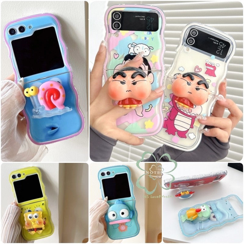 น่ารักการ์ตูนทาสียืนผู้ถือกรณี Samsung Galaxy Z Flip 7 Z Flip 6 Z Flip 5 Z Flip 4/3 กรอบหยักปลอก Soft TPU Kickstand กันกระแทก Flip6 5 4 3 ฝาหลัง