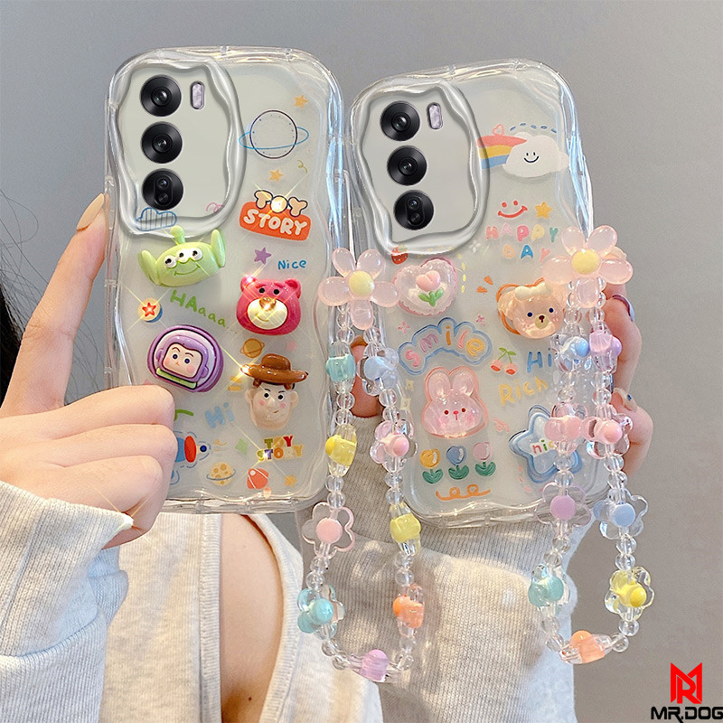 เคส OPPO RENO 12 RENO 12 PRO 5G ตุ๊กตาสามมิติน่ารัก + สร้อยข้อมือดอกไม้ กรณีโทรศัพท์มือถือ TY5