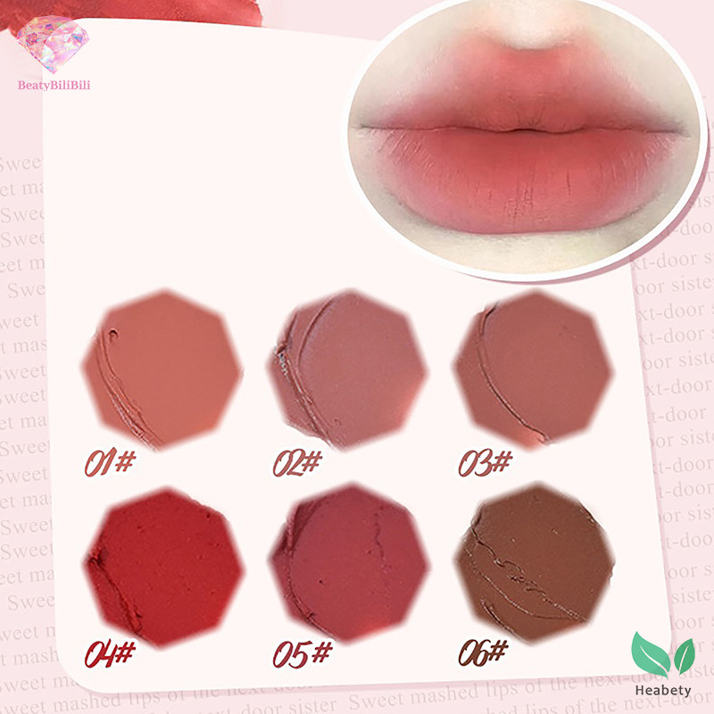 Heabty Lip Gloss Matte Velvet Lip Mud Nude Matte Chocolate Lip Red Lip Tint เกาหลีกันน้ํา Lasg แต่งหน้าเครื่องสําอางใหม่