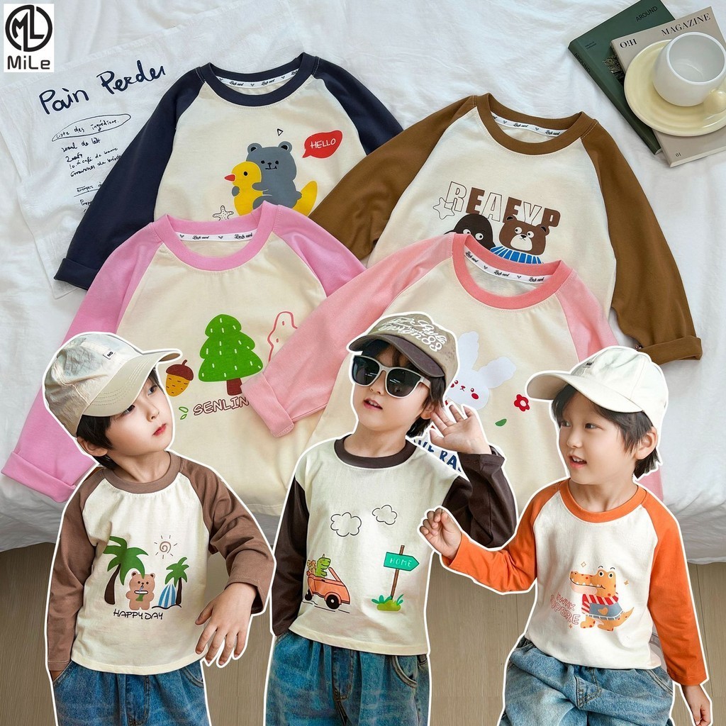[ML] 80-140cm เสื้อยืดเด็กสไตล์ใหม่ผ้าฝ้าย 100% เด็กผู้หญิงเสื้อแขนยาวชิ้นเดียว Baby a Class ผ้าฝ้ายแท้เสื้อผ้าการ์ตูนอินเทรนด์เด็ก