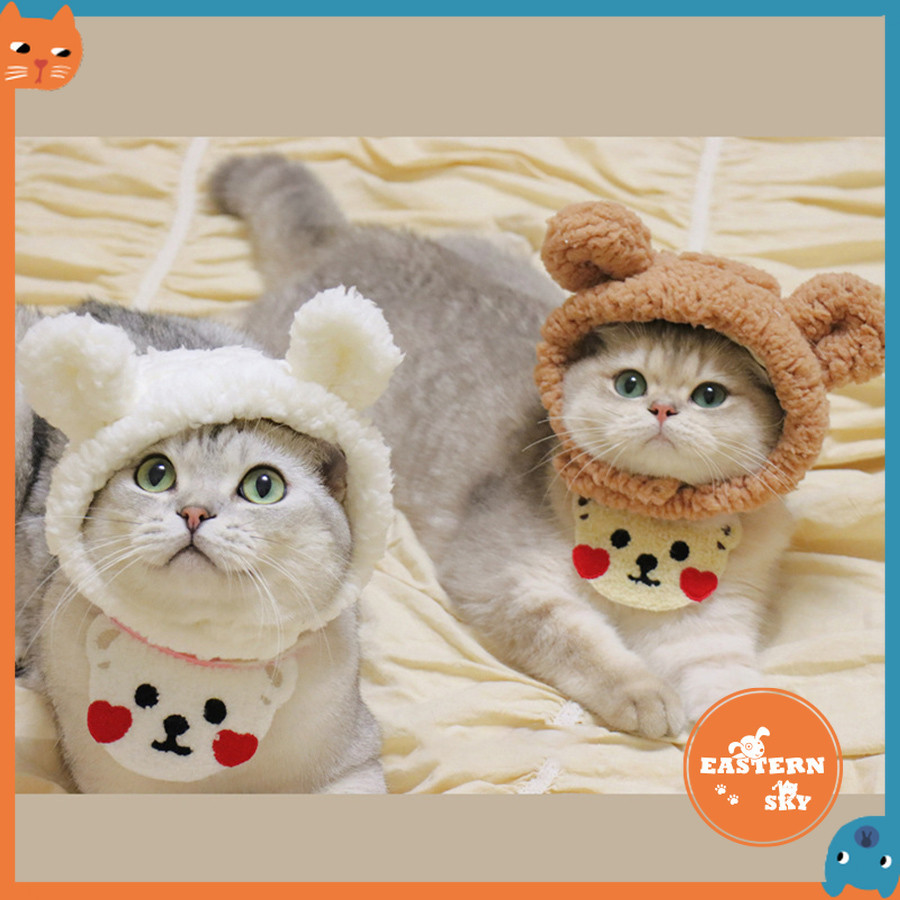 หมวกสัตว์เลี้ยง Bear Plush Headgear Cute Cat Dog Small Dog Braided Warm Headgear Dress Up