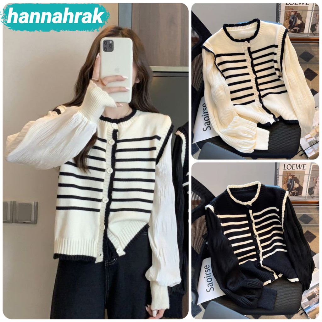 (ส่งจากกรุงเทพฯ)เสื้อไหมพรมแขนยาวคอกลม ดีเทลผ้าชีฟองใส่สบายมาก
