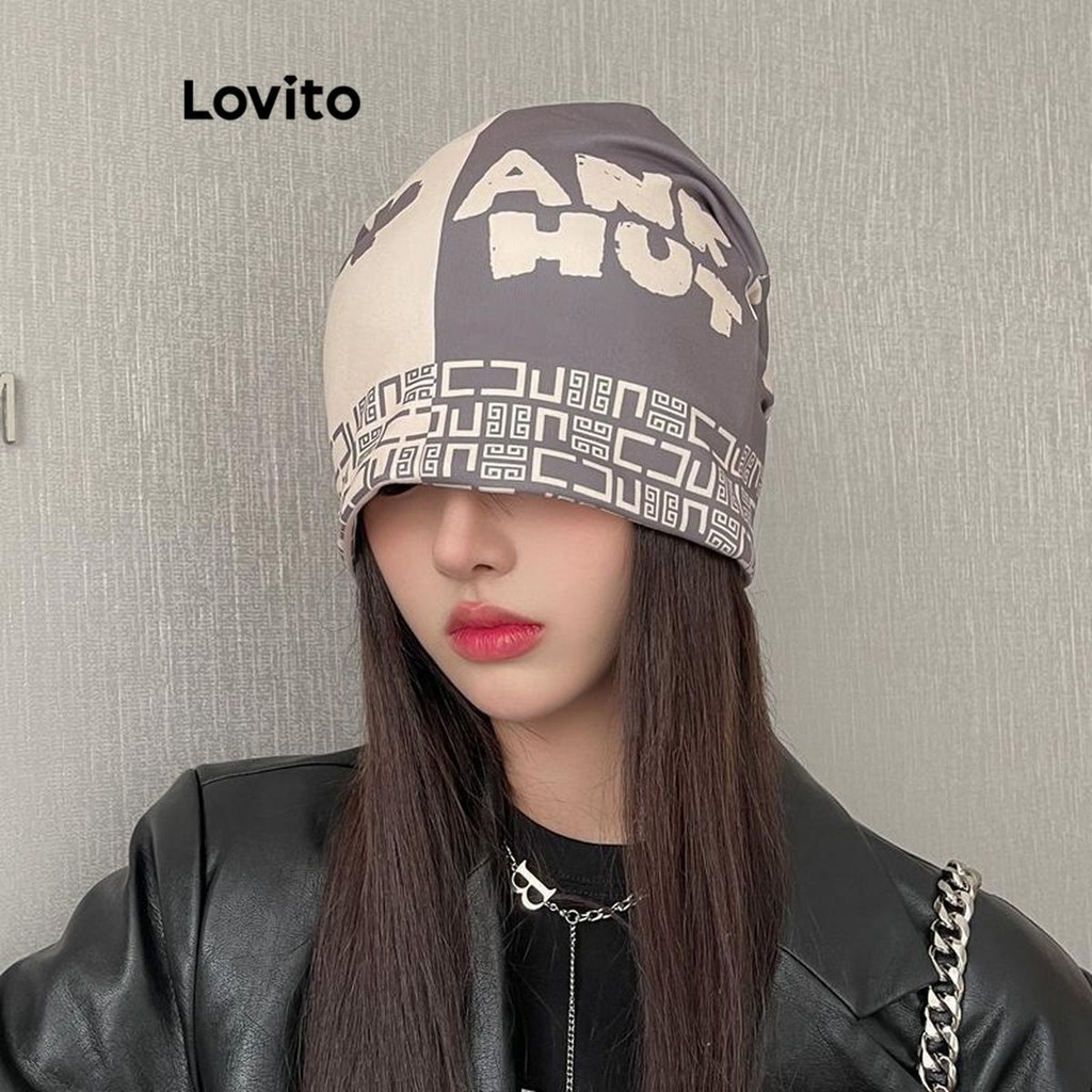 Lovito หมวกผู้หญิง พิมพ์ลาย สไตล์ลำลอง LFA36313