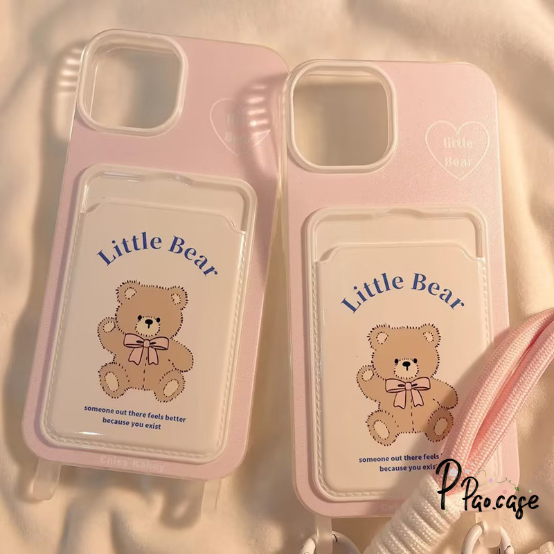 ตุ๊กตาหมีน่ารักกล่องใส่บัตรคล้องบัตรเข้ากันได้กับ IPhone 13 15 XR 7Plus 14 11 12 Pro Max X 15 14 12 8 Plus XS Max ปกอ่อน