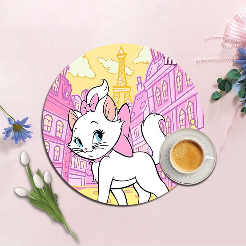 Disney The Aristocats Marie Cat INS Tide Round แผ่นรองเมาส์หนาคีย์บอร์ดเกมแผ่นรองโต๊ะอุปกรณ์เสริมโต๊ะเล่น Mats