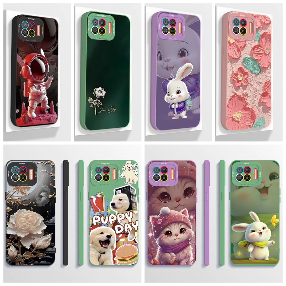 สําหรับ OPPO A73 A93 Reno 4F Reno4 Lite F17 Pro 4G เคสโทรศัพท์ความงามการ์ตูนนักบินอวกาศฝาครอบซิลิโคนกันกระแทกปลอก