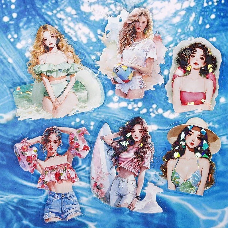 Mr.paper แพ็ค 10 แผ่น สติ๊กเกอร์สำหรับ PET ชายหาดริมทะเล สติกเกอร์รูปแบบเครื่องดื่มฤดูร้อนของวัยรุ่น สร้างสรรค์ และสร้างสรรค์สิ่งของต่าง ๆ โทรศัพท์มือถือ การ์ดอวยพร แก้วน้ำ สติกเกอร์ตก 