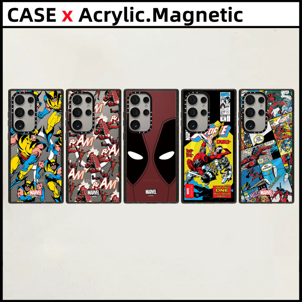 Samsung Galaxy S24 Ultra Plus S22 S23 Ultra เคสโทรศัพท์แกะสลัก CASETiFYMarvel Deadpool & Wolverinefashion ผลกระทบดูดแม่เหล็กอะคริลิคปลอกกันกระแทกฝาครอบป้องกัน