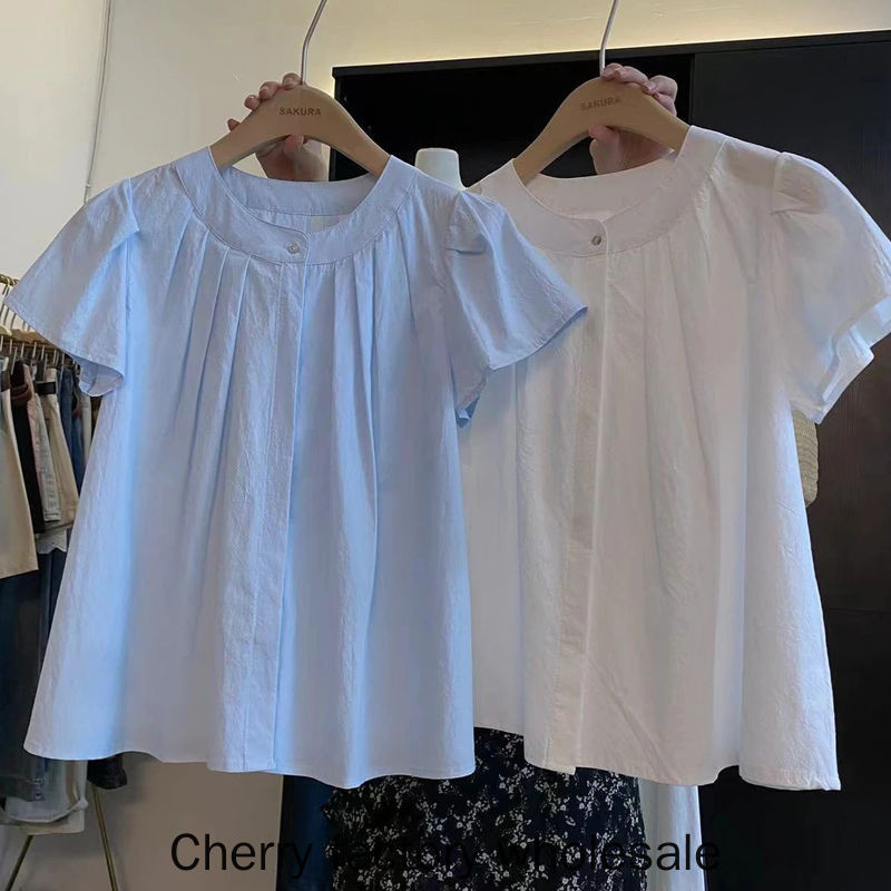 ใหม่แฟชั่นผู้หญิงแขนสั้นบินแขนเสื้อ Slimmer ดู High-End เสื้อสุภาพสตรีเสื้อผ้าสบายๆ