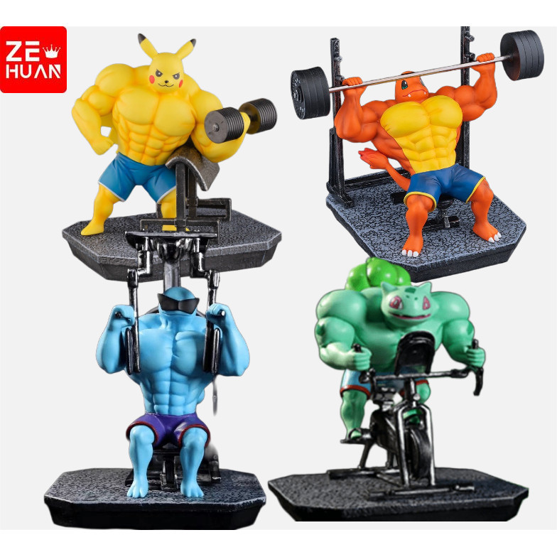 17 ซม.Pokemon Anime Figures Gym การ์ตูน Pikachu Charmander Squirtle Bulbasaur ฟิตเนสกล้ามเนื้อ Man Action Figure Pvc ของเล่น