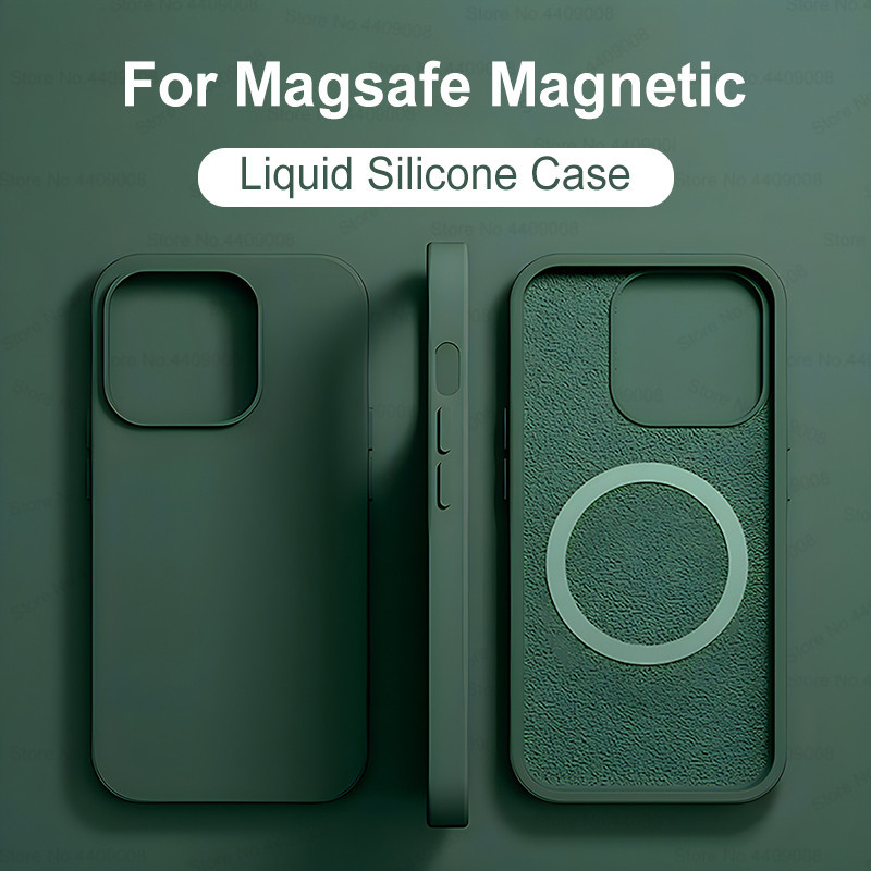สําหรับ ไร้สายชาร์จสําหรับ iPhone 15 11 14 13 12 Pro Max Plus ซิลิโคนเหลวแม่เหล็กปกอ่อนอุปกรณ์เสริมโทรศัพท์