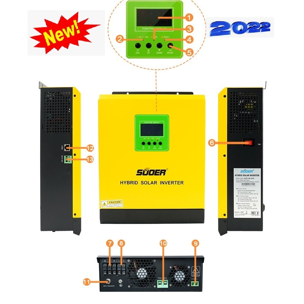Suoer อินเวอร์เตอร์ 3000W-24V -SPP 24V-อินเวอร์เตอร์ไฮบริดพลังงานแสงอาทิตย์ 3KW