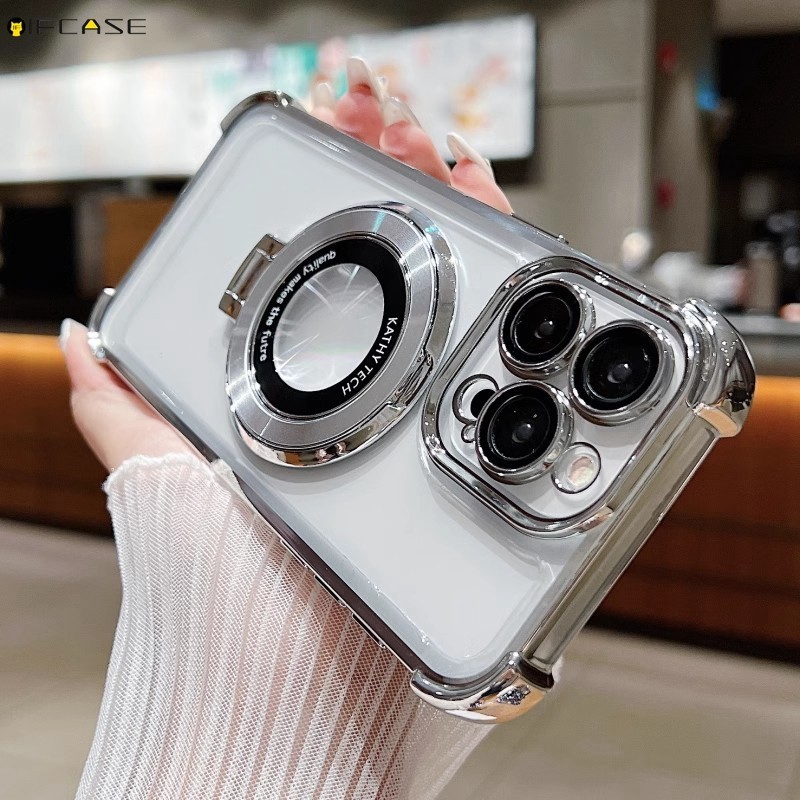 สําหรับrealme C55 C53 C35 C51 C51s C33 C31 C30 C30s C20 C20A C15 C11 C1 โทรศัพท์กรณีเลนส์ฟิล์มผู้ถือแม่เหล็กยืนชุบสี่มุมกันกระแทกปลอกอ่อนกรณีฝาครอบ