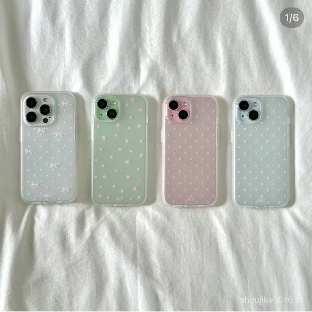 INS ลายจุดโบว์เคสมือถือสำหรับ Apple 15PROMAX เคสนิ่ม14/13/12 XR/xsmax สร้างสรรค์7 nr6n