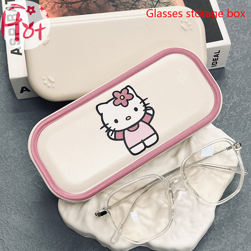 Ge Sanrio น่ารัก Hello Kitty แว่นตาพลาสติกสําหรับผู้หญิงผู้ชายป้องกันกล่องการ์ตูนแว่นตากล่อง Charming กล่องสแควร์