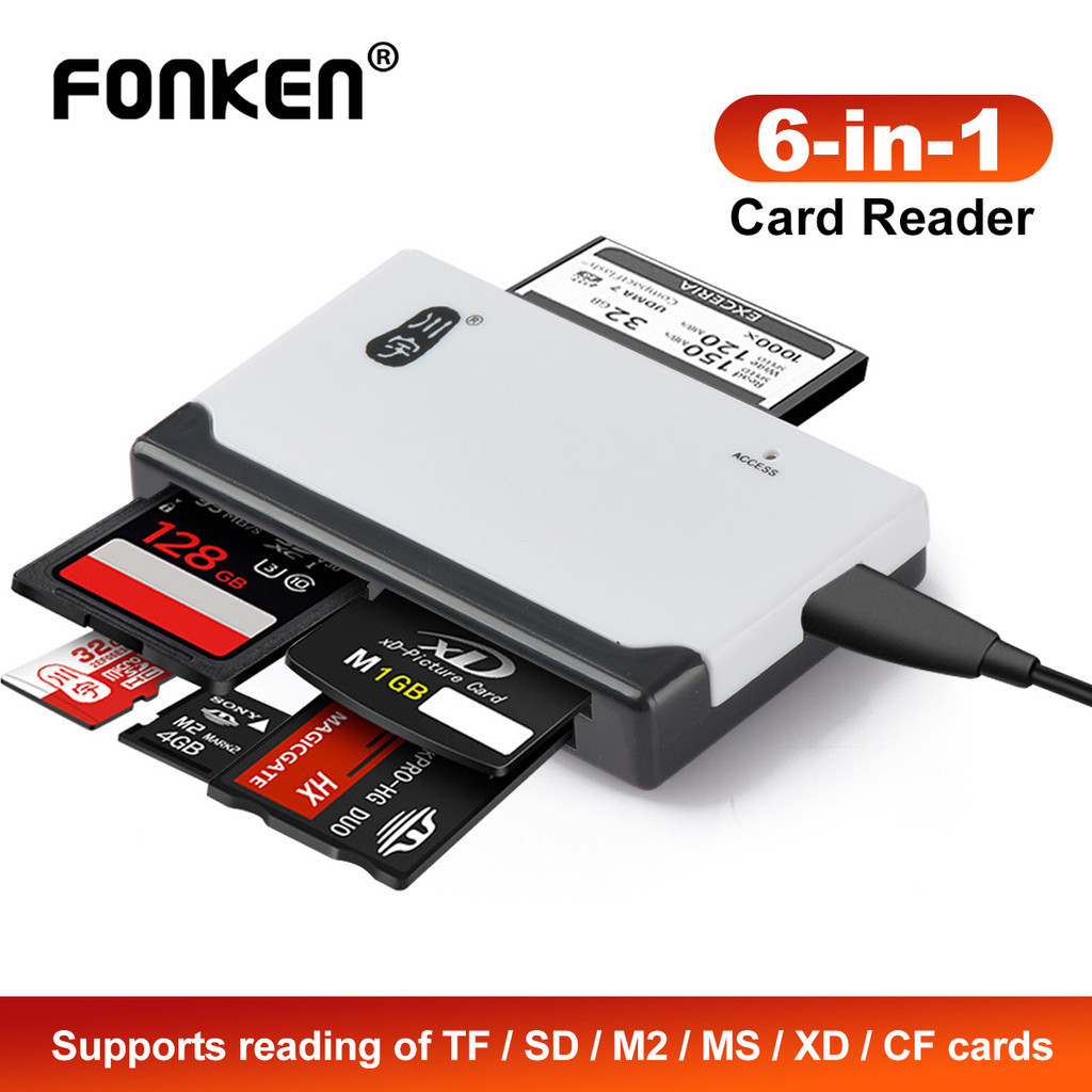 Fonken 6 In 1 มัลติฟังก์ชั่น USB Card Reader USB 2.0 ถึง TF/SD/CF/MS/M2/XD OTG อะแดปเตอร์สําหรับโทรศ
