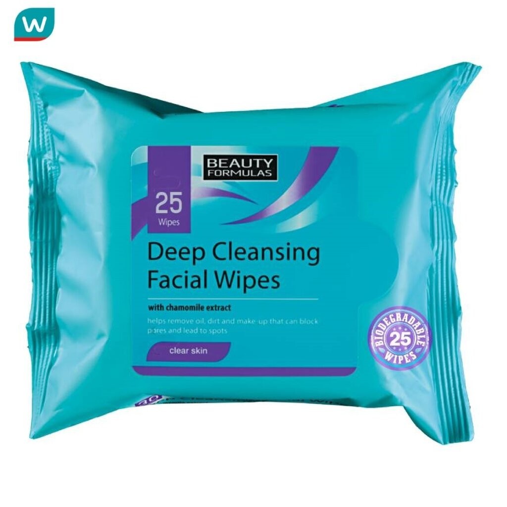 Beauty Formulas บิวตี้ ฟอร์มูล่าส์ ดีพ คลีนซิ่ง เฟเชียล ไวพ์ 25แผ่น.