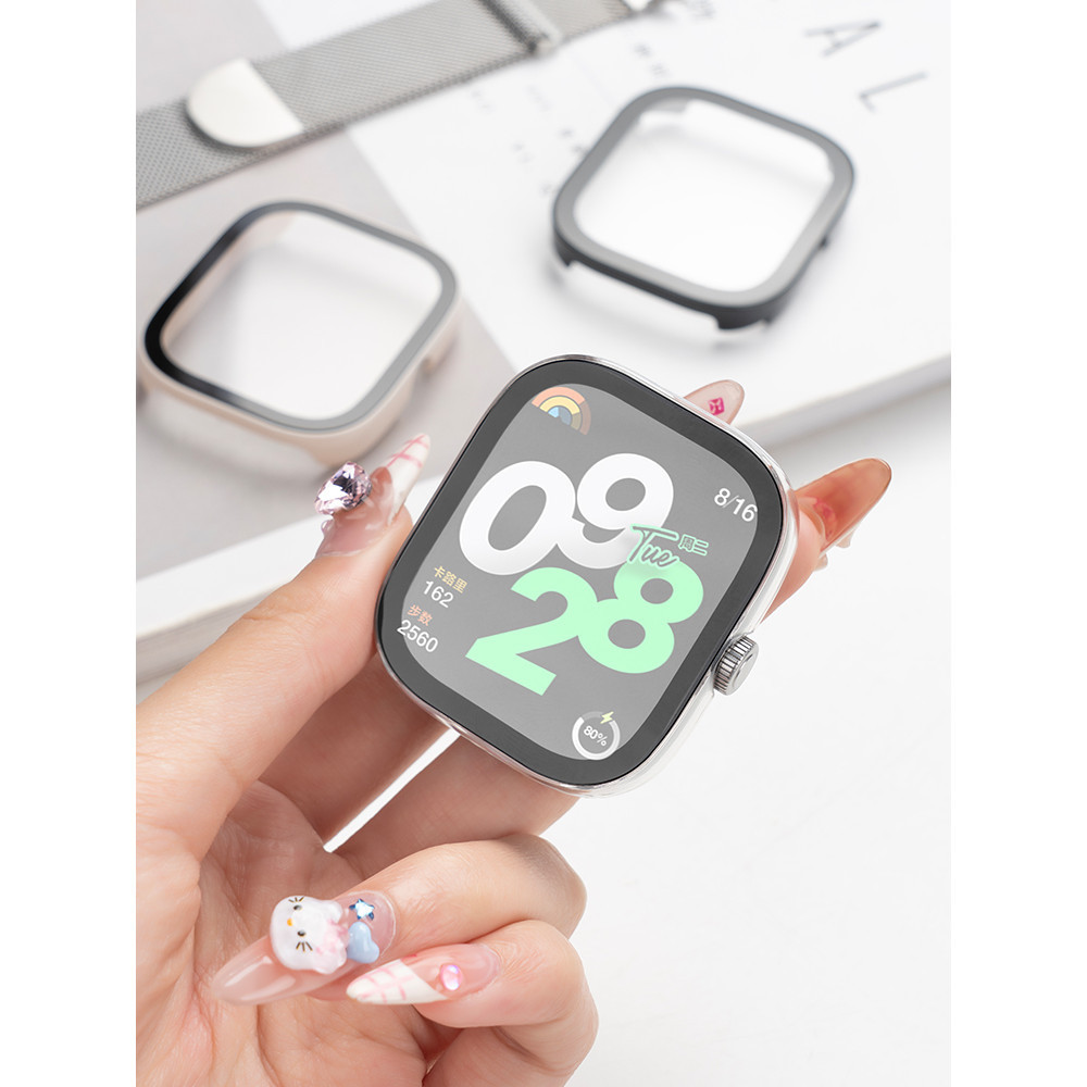 แก้ว + เคสสําหรับ Xiaomi Redmi Watch 4 อุปกรณ์เสริม PC All-around กันชนฝาครอบป้องกัน + ป้องกันหน้าจอ