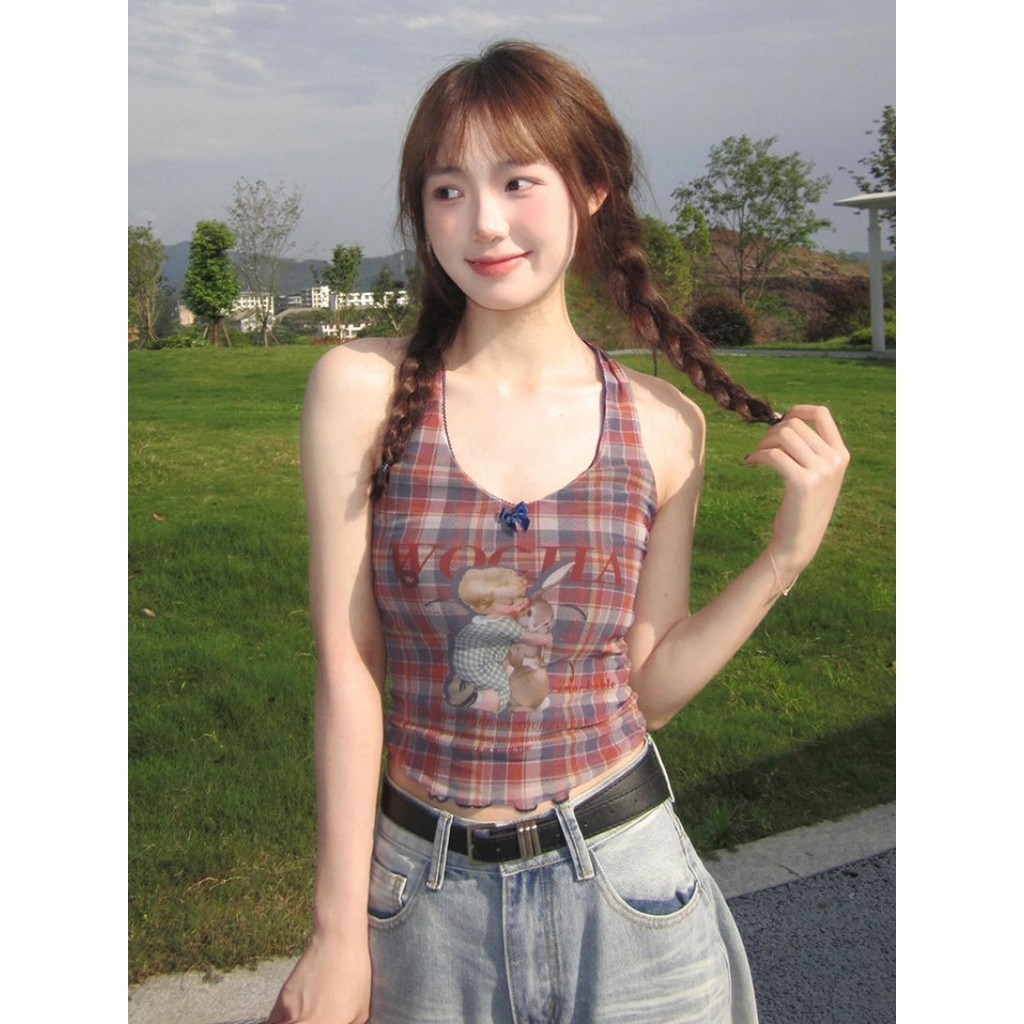 Micki-เสื้อกล้ามผู้หญิง เข้ารูป พิมพ์การ์ตูน สไตล์น่ารัก แฟชั่นเวอร์ชั่นเกาหลี