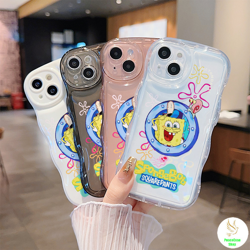 COD-ในไทย เคส สปันจ์บ็อบน่ารัก ทักทายที่หน้าต่าง สําหรับiPhone 7 8 X 11 12 13 14 15 TPUคู่รักขอบคลื่นซิลิโคนเคส
