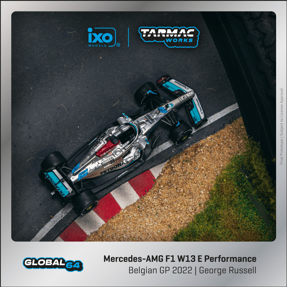 Tarmac Works 1/64 GLOBAL64 Mercedes-AMG F1 W13 E Performance  Belgian Grand Prix 2022 George Russell