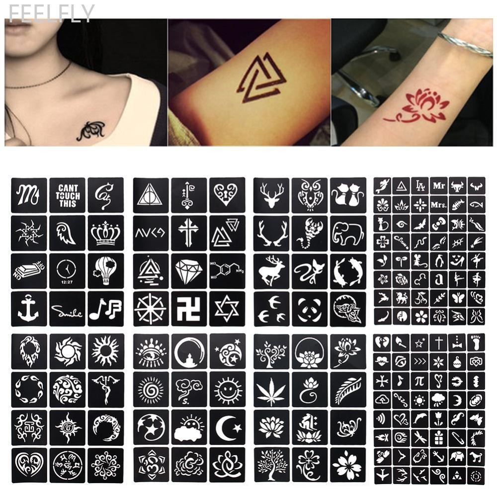 Feelfly 1 แผ่น 48 หรือ 12 แผนที่ Body Art Paint Stencil ชั่วคราว Henna Tattoo Stencil ของขวัญแม่แบบ 