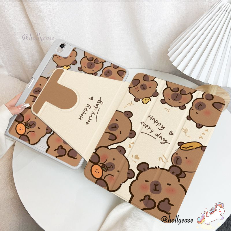 เคส Ipad 360 ° Rotation Happy Eating Orange Capybara เหมาะสําหรับอะคริลิค iPad Air6 Gen7/8/9 10.2 Gen5/6 9.7 Air4 Air5 10.9 Pro11 Gen10