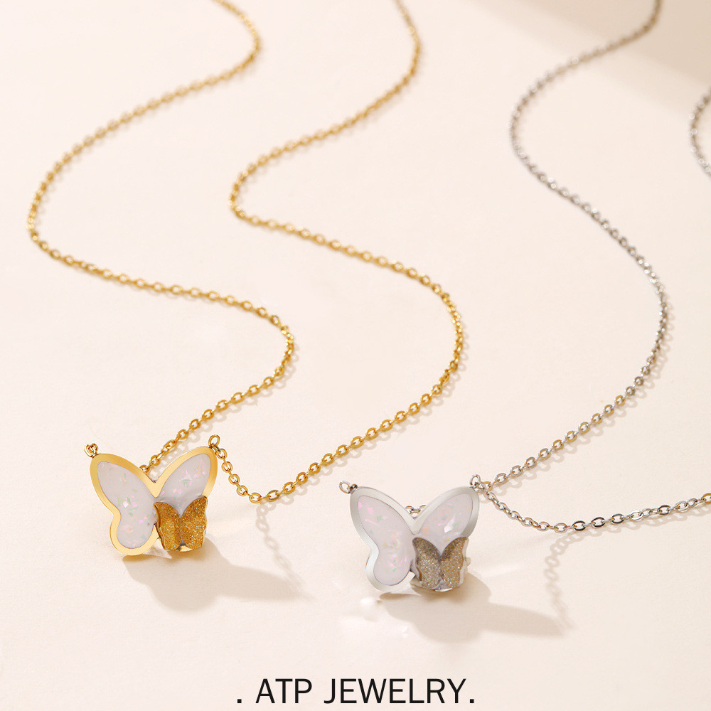 ATP สร้อยคอจี้ซ้อนผีเสื้อคู่ชุบ 18k · โซ่เหล็กไทเทเนียมแบบไม่ซีดจางและสแตนเลสกันน้ําสําหรับผู้หญิง