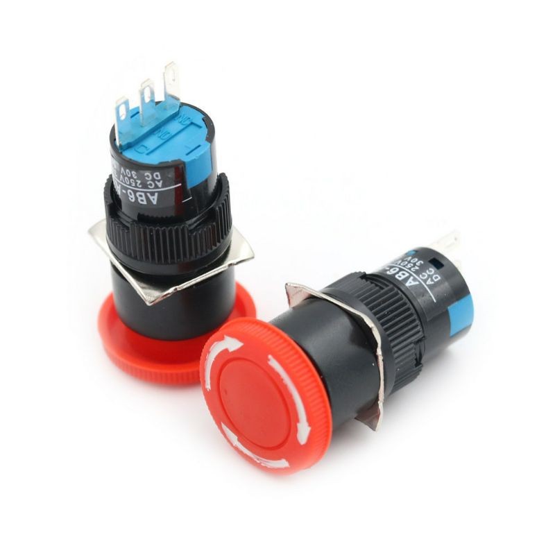 Emergency Stop Push Button Switch 16mm  สวิตช์ปุ่มหยุดฉุกเฉิน AC 250V 3ขา 6ขา สวิตซ์ดอกเห็ด