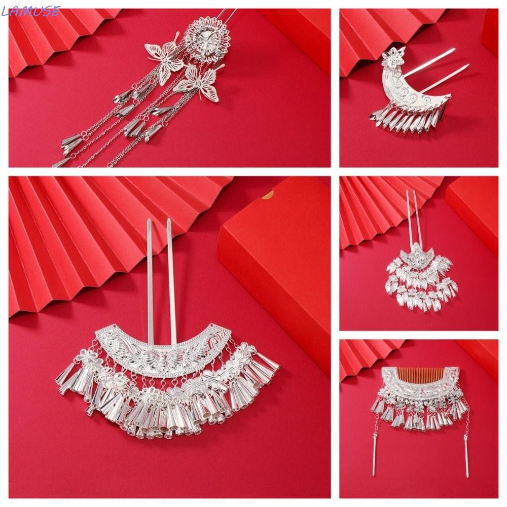 Lamuse Miao Headdress,Hanfu Headwear Miao Nationality Hairpinสไตล์จีนHair Stick,Headpieceสไตล์โบราณHeadwearเงินUรูปร่างหวีผมสาวอุปกรณ์เสริมผม