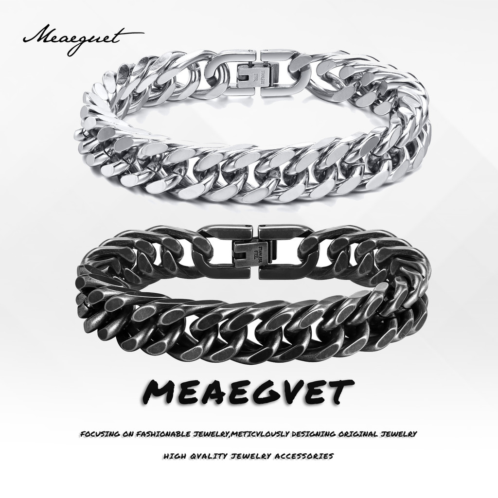 Meaeguet 12 มม.อินเทรนด์ Chunky สร้อยข้อมือสําหรับผู้ชายผู้หญิง,18K Gold Plated สายรัดข้อมือ Hip Hop Curb Link Chain สร้อยข้อมือ