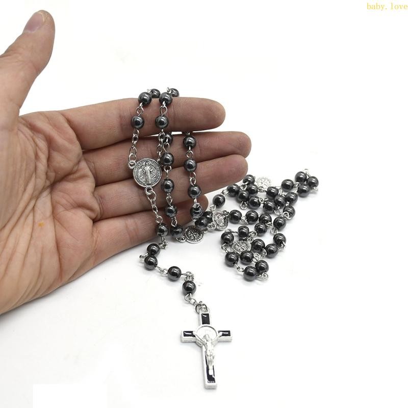 Blove* Saint Benedict Black Gallstone คาทอลิกลูกประคําสําหรับสร้อยคอข้ามศาสนา Jewe