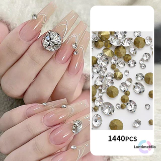 Lontimemio] 1440pcs Glitter Crystal Clear Rhinestones Non Hotfix FlatBack Strass เย็บ/ผ้า/เล็บ Rhinestones ตกแต่งใหม่