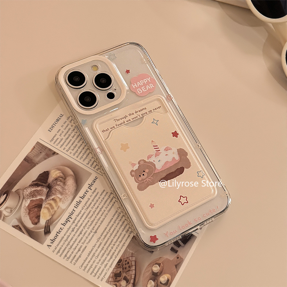 Insหมีเค้กกระเป๋าสําหรับiphone 15 14 13 12 11 Pro Max Xs Max Xrโทรศัพท์มือถือปลอกiPhone 7 8 Plusโปร่งใสรวมทุกอย่างสาวเกาหลีSoft TPU