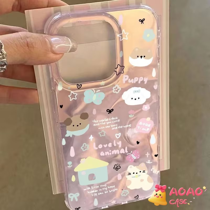 การ์ตูนสัตว์น่ารักแมวช้างแมวนุ่ม เคสiPhone 16 11 13 15 14 12 Pro Max XR 7Plus 16Plus 7 16 8 15 14 Plus X XS Max SE 2022