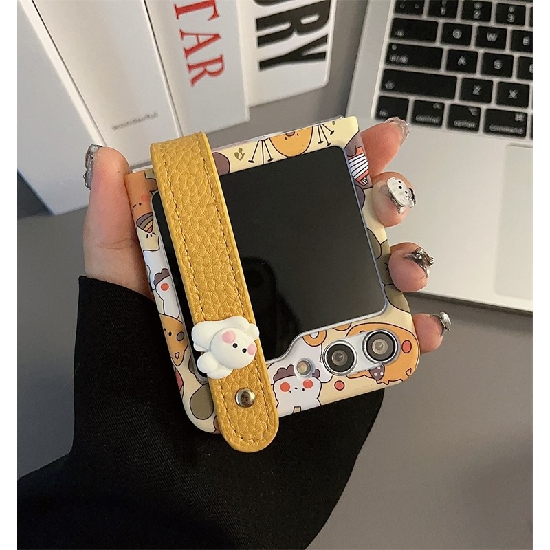 SAMSUNG Lushuoเคสโทรศัพท์สําหรับsamsung Galaxy Z Flip 6 5 4 3 OPPOค้นหาN2 Flip N3 Flipสัตว์น่ารักPC Hardปกหลัง 3Dกระต่ายสายรัดข้อมือสําหรับFlip3 Flip4 Flip5 Flip6 N2Flip N3Flip