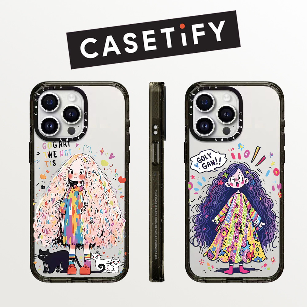 ป้องกันการล่มสลาย CASETIFY เคสโทรศัพท์โปร่งใสสําหรับ iPhone 16promax 16pro Plus 15promax 15pro 14promax 13promax ยาวขนสาวเคสแข็งสําหรับ 12promax เคส iPhone 11 คุณภาพสูง