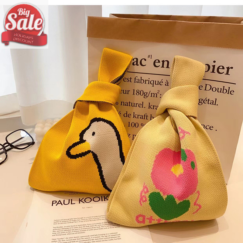 Af แฟชั่น Handmade ถักกระเป๋าถือผู้หญิง Mini Knot สายรัดข้อมือเกาหลี Casual Tote กระเป๋านํากลับมาใช้ใหม่ถุงช้อปปิ้ง A